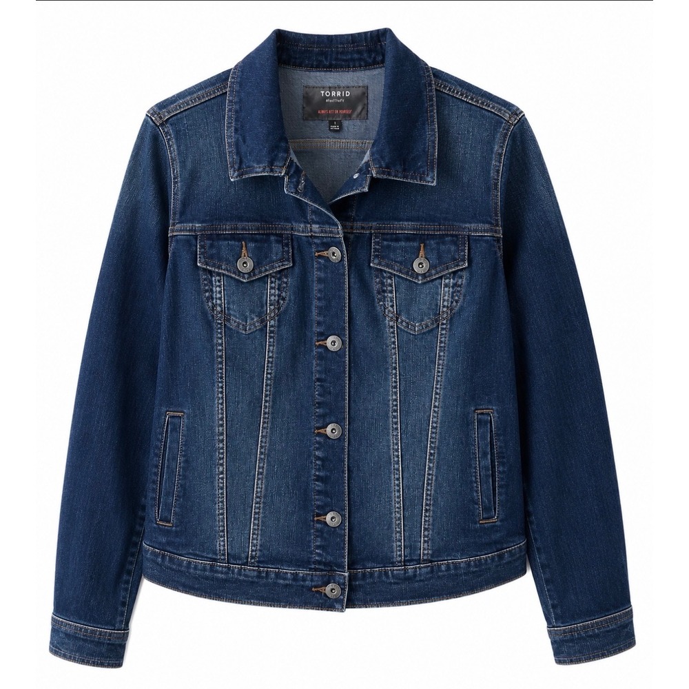Torrid Denim Jacket Women's‎ 1X Dark Wash Stretch Trucker Jean Jacket Plus Size